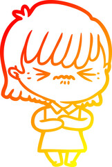 warm gradient line drawing annoyed cartoon girl