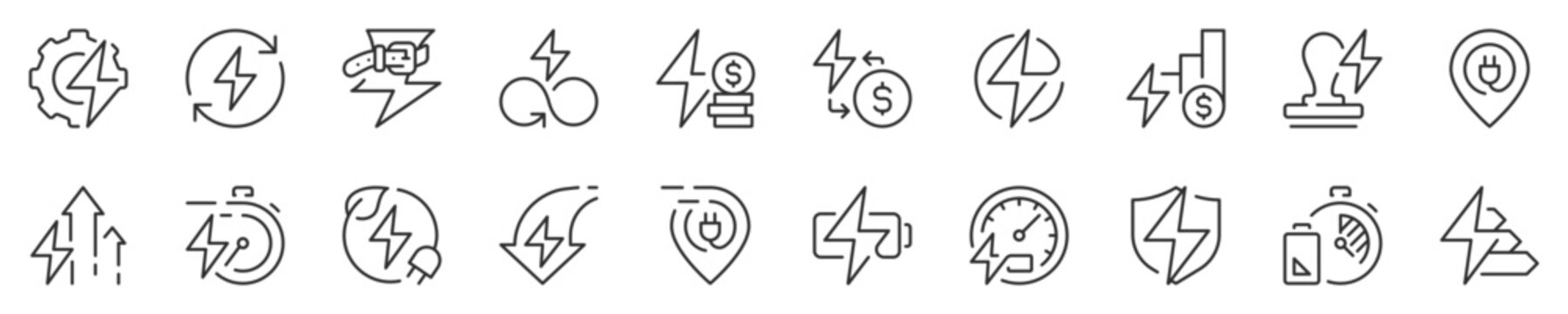 Line icons about Energy management concepts. Thin line icon set. Symbol collection in transparent background. Editable vector stroke. 512x512 Pixel Perfect.