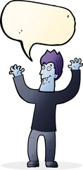 cartoon halloween vampire with speech bubble
