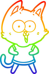 rainbow gradient line drawing funny cartoon cat