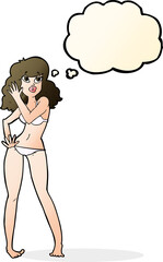 cartoon pretty woman in bikini with thought bubble