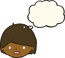 cartoon happy face with thought bubble