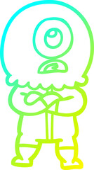 cold gradient line drawing annoyed cartoon cyclops alien spaceman