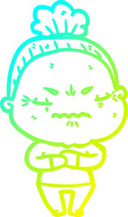 cold gradient line drawing cartoon annoyed old lady