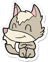 sticker of a friendly cartoon wolf