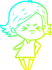 cold gradient line drawing cartoon angry woman