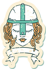 human fighter character with scroll banner illustration