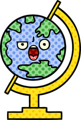 comic book style cartoon globe of the world