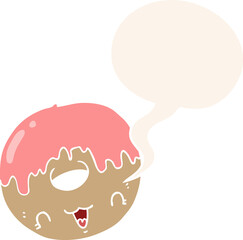 cute cartoon donut and speech bubble in retro style