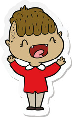 sticker of a cartoon happy boy laughing