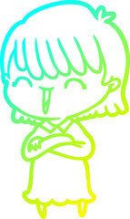 cold gradient line drawing cartoon woman