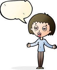 cartoon suspicious woman with speech bubble