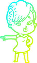 cold gradient line drawing cartoon surprised girl