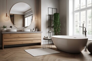 Fototapeta na wymiar Nordic modern bathroom interior