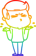 rainbow gradient line drawing cartoon man sweating