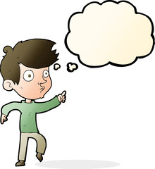 cartoon pointing boy with thought bubble