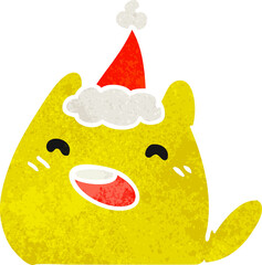 christmas retro cartoon of kawaii cat