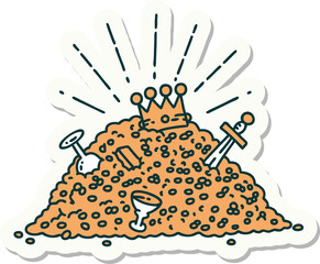 sticker of tattoo style pile of gold