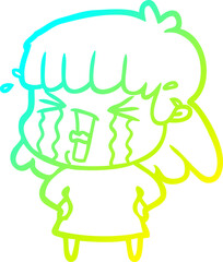 cold gradient line drawing cartoon woman in tears