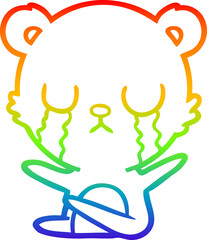 rainbow gradient line drawing crying cartoon bear