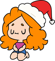 christmas cartoon of kawaii girl
