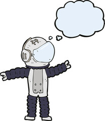 cartoon astronaut reaching with thought bubble
