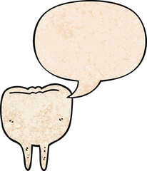 cartoon tooth and speech bubble in retro texture style