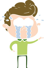 flat color style cartoon crying man