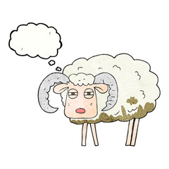 thought bubble textured cartoon ram covered in mud