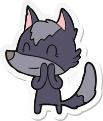 sticker of a friendly cartoon wolf