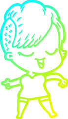 cold gradient line drawing happy cartoon girl