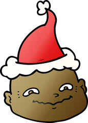 gradient cartoon of a bald man wearing santa hat