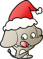 cute gradient cartoon of a elephant wearing santa hat