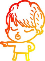 warm gradient line drawing cartoon woman with eyes shut