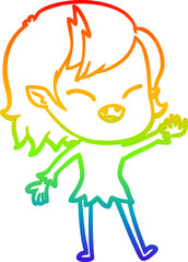 rainbow gradient line drawing cartoon laughing vampire girl