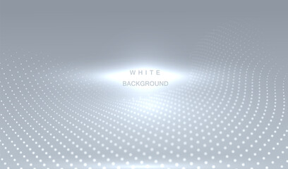 Grey, blue and white halftone modern light art. Blurred pattern dots perspective effect background. Abstract creative graphic template. Business or technology, website style vector texture.