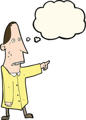 cartoon ugly man pointing with thought bubble