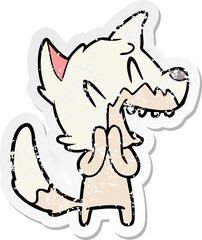 distressed sticker of a laughing fox cartoon