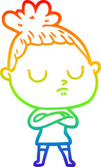rainbow gradient line drawing cartoon calm woman