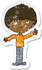 retro distressed sticker of a cartoon happy boy