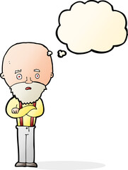 cartoon worried old man with thought bubble