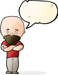 cartoon shocked bald man with beard with speech bubble