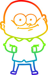 rainbow gradient line drawing cartoon bald man staring