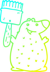 cold gradient line drawing cartoon bear with paint brush