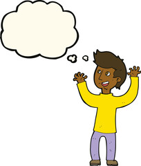 cartoon happy man with thought bubble