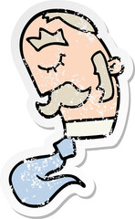 distressed sticker of a cartoon man with mustache