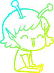 cold gradient line drawing cartoon alien girl laughing