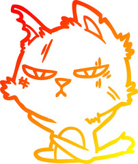 warm gradient line drawing tough cartoon cat