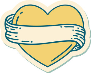 tattoo style sticker of a heart and banner