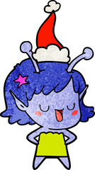 happy alien girl textured cartoon of a wearing santa hat